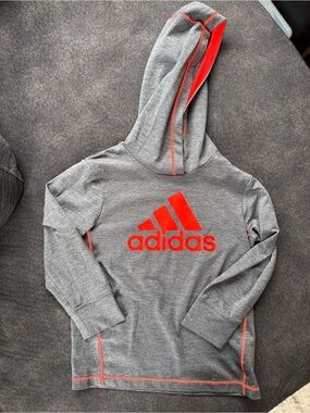 adidas Gray Hoodie with Bright Red Logo and Accent Stitching